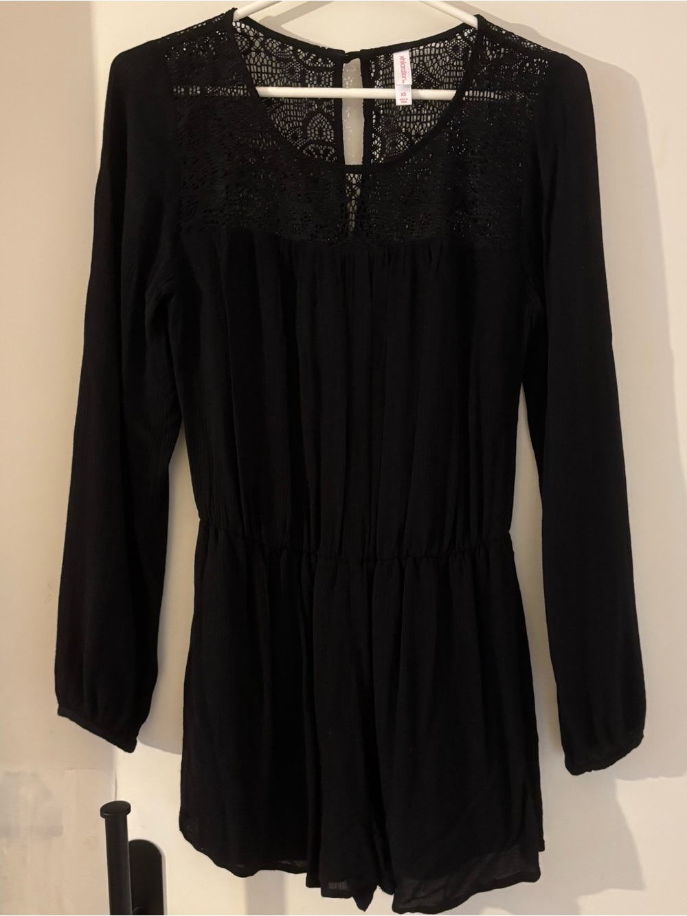 Xhilaration Black Long Sleeve Lace Yoke Romper